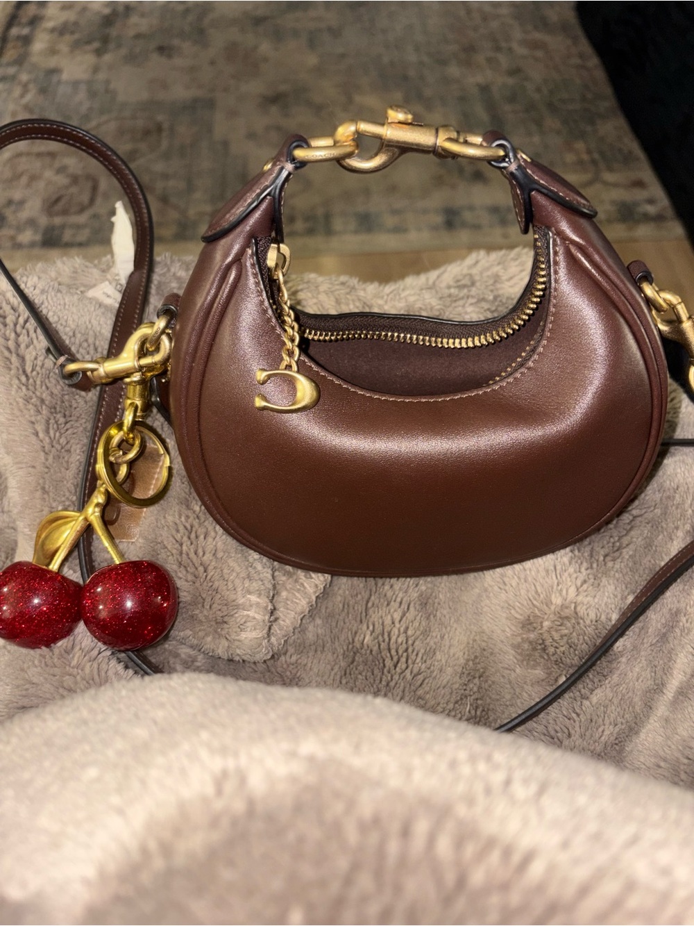 Brown mini coach jonie / viral cherry charm bundle